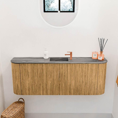 Mondiaz JOYA-DLUX 113.2cm toiletmeubel - ronding links en rechts kleur Oak - Wastafel FAYE positie Midden 1 kraangat kleur Sombra.