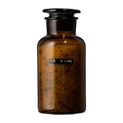 Wellmark Badzout bruin glas Apothekers pot 500ml Lavendel tekst ME TIME Black label SHOWROOMMODEL