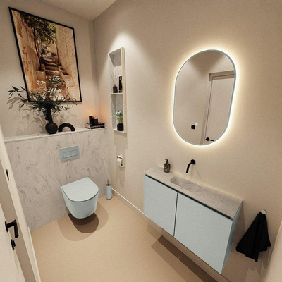MONDIAZ TURE-DLUX meuble WC 80cm Greey. EDEN lavabo Opalo position milieu. Sans trou de robinet.