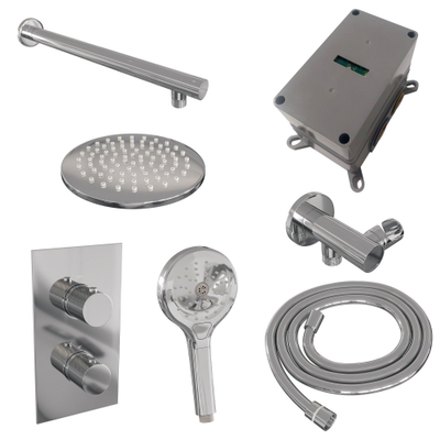 BRAUER Chrome Carving inbouw regendoucheset – Ø20 cm hoofddouche – 40 cm rechte wandarm – ronde handdouche