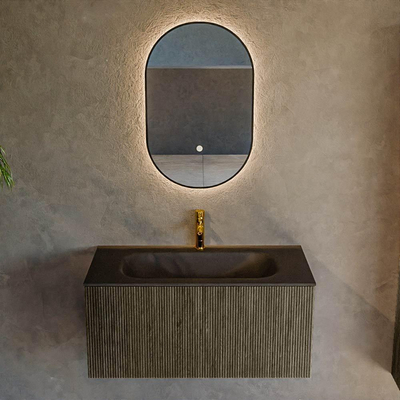 Mondiaz KURVE Ensemble de meuble salle de bain - 90x46x40cm - 1 tiroir - lavabo en solid surface - milieu - 1 trou de robinet - Shadow