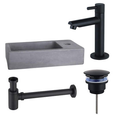 FugaFlow Eccelente Pietra ensemble lavabo - 40x22x8cm - 1 trou de robinet - robinet de lavabo noir mat - béton