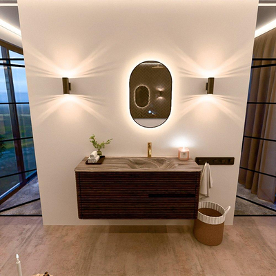 Mondiaz CIRO-DLUX Badkamermeubelset - 120x45x50cm - Solid surface wastafel Sombra - 1 wasbak Rechts - 1 kraangat - 2 lades - Walnut