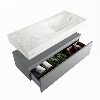 Mondiaz ALAN-DLUX Ensemble de meuble - 110cm - meuble Plata mat - 1 tiroir - Lavabo Cloud Opalo suspendu - vasque Droite - 1 trou de robinet
