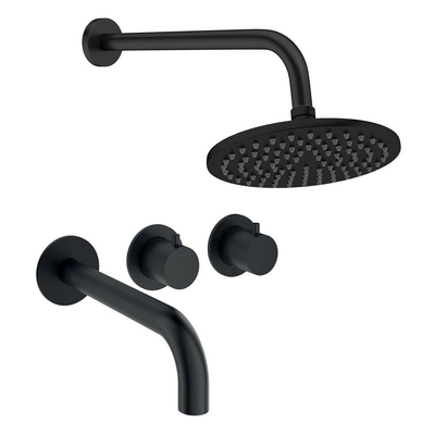 Crosswater MPRO Module ensemble de douche pluie encastré – douche de tête Ø 20 cm – 2 leviers – support fixe – bec de bain – noir mat