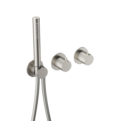 Hotbath Ace Partie apparente - pour mitigeur thermostatique encastré - 2 voies - inverseur - douchette à main - flexible de douche - Nickel brossé
