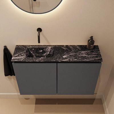 MONDIAZ TURE-DLUX Meuble toilette - 80cm - Dark Grey - EDEN - vasque Lava - position gauche - sans trou de robinet