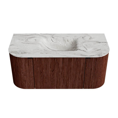 Mondiaz KURVE-DLUX Badkamermeubelset - 100x46x40cm - 1 lade - 2 deuren - wastafel solid surface - midden - 1 kraangat - Ruby