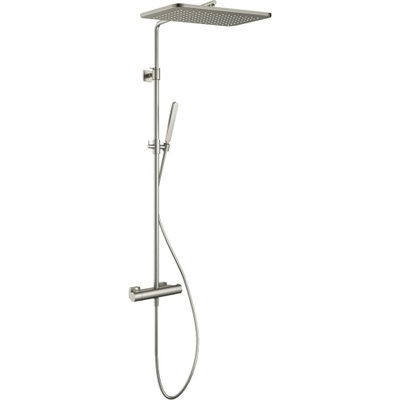 Hotbath Gal thermostatische regendoucheset met 27x40cm rechtoekige hoofddouche staafhanddouche nikkel geborsteld PVD