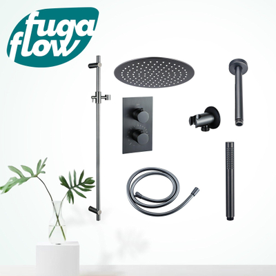 FugaFlow Eccelente Sobrado Badkamer Inbouw Regendoucheset - thermostatisch - plafondarm -glijstang - 25cm hoofddouche - staaf handdouche - gunmetal PVD - Black Friday -