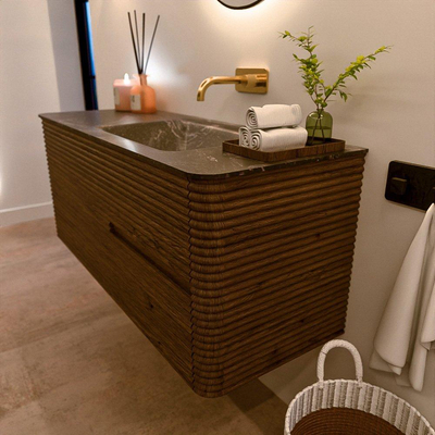 Mondiaz CIRO-DLUX Ensemble de meubles de salle de bains - 120x45x50cm - lavabo solid surface Lava - 1 vasque à droite - sans trous de robinet - 2 tiroirs - Dusk