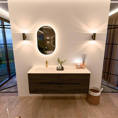 Mondiaz CIRO-DLUX Meuble de salle de bains - 140x45x50cm - Plan vasque en solid surface Meli - 1 vasque gauche - 1 trou de robinetterie - 4 tiroirs - Shadow