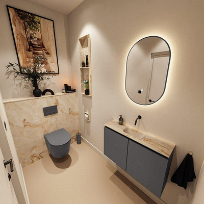 MONDIAZ TURE-DLUX Meuble toilette - 80cm - Dark Grey - EDEN - vasque Frappe - position centrale - sans trou de robinet