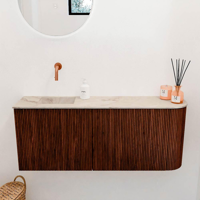 Mondiaz JOYA-DLUX 101.6cm toiletmeubel - ronding rechts kleur Ruby - Wastafel FAYE positie Links Zonder kraangat kleur Frappe.