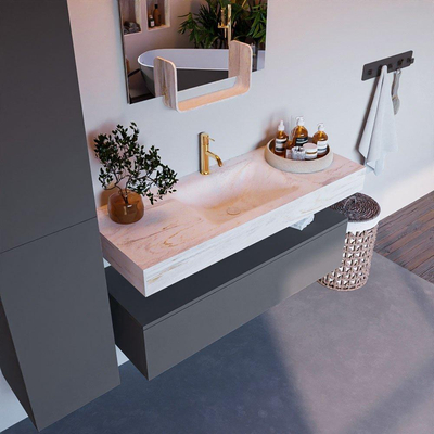 Mondiaz ALAN-DLUX Ensemble de meuble - 120cm - meuble Plata mat - 1 tiroir - Lavabo Cloud Ostra suspendu - vasque Centre - 1 trou de robinet