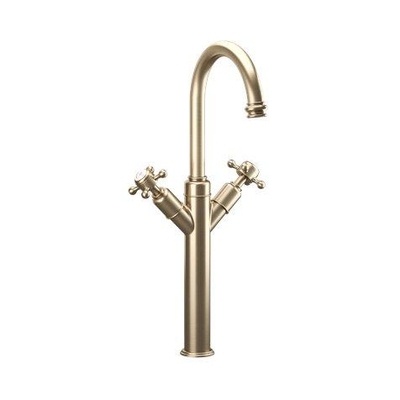 Robinet lavabo Crosswater Belgravia - haut - sans bonde - bec 16,8 cm - poignée croix - laiton brossé