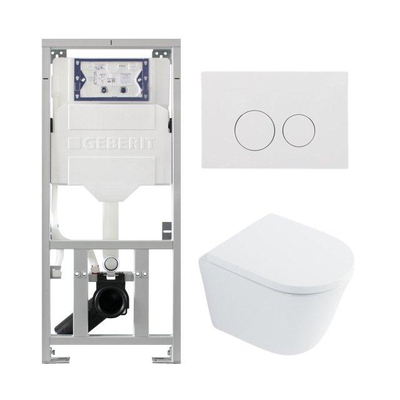 QeramiQ Dely Pack WC - 36,3x51,7cm - à fond creux - sans bride - réservoir encastré Geberit UP320 - abattant WC softclose 35 mm - plaque de déclenchement blanche brillante - boutons ronds - blanc brillant