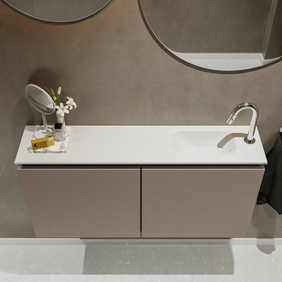 MONDIAZ TURE Toiletmeubel 100x23x50cm met 1 kraangaten 2 deuren smoke mat Wastafel Eden rechts Solid Surface Wit