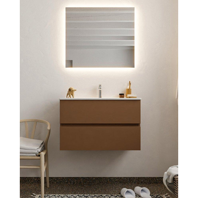 MONDIAZ VICA Badkamermeubelset - 80cm - onderkast rust- 2 lades - wastafel denia midden - 1 kraangat - LED spiegel - XL versie 60cm hoog