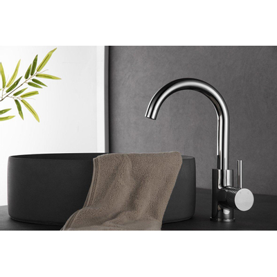 Wiesbaden Ribbd Mitigeur lavabo avec bec pivotant et coldstart chrome