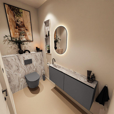 MONDIAZ TURE-DLUX meuble de toilettes 120cm Dark Grey. EDEN vasque Glace position gauche. Avec 1 trou de robinet.