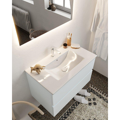 MONDIAZ VICA Ensemble de meuble salle de bain - 80cm - 2 tiroirs - lavabo Denia central - 1 trou de robinet - solid surface argile
