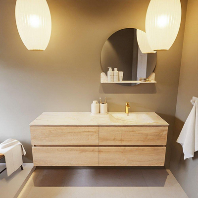 Mondiaz VICA-DLUX ensemble de meuble de salle de bain - 150cm - meuble sous-vasque chêne blanchi - 4 tiroirs - lavabo encastré cloud droite - 1 trou de robinet - version haute de 60cm - ostra