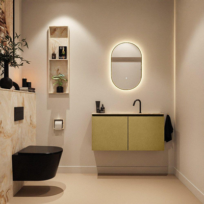 MONDIAZ TURE-DLUX Meuble toilette - 100cm - Oro - EDEN - vasque Frappe - position centrale - 1 trou de robinet