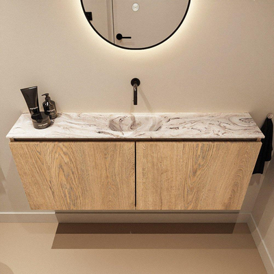 MONDIAZ TURE-DLUX 120cm toiletmeubel Washed Oak. EDEN wastafel Glace positie midden. Zonder kraangat.