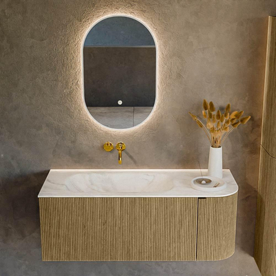 Mondiaz KURVE-DLUX Ensemble de meuble salle de bain - 115x46x40cm - 1 tiroir - 1 porte - lavabo en solid surface - gauche - sans trou de robinet - Dusk