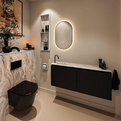 MONDIAZ TURE-DLUX Meuble de toilettes 120cm Urban. EDEN vasque Glace position gauche. Avec 1 trou de robinet.