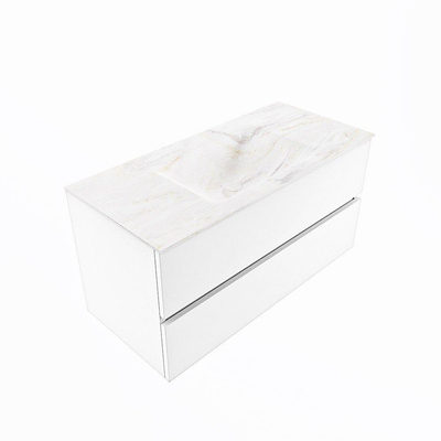 Mondiaz VICA-DLUX Ensemble de meuble de salle de bain - 100cm - meuble sous lavabo talc - 2 tiroirs - lavabo encastré cloud milieu - 1 trou de robinet - version haute de 60cm - ostra