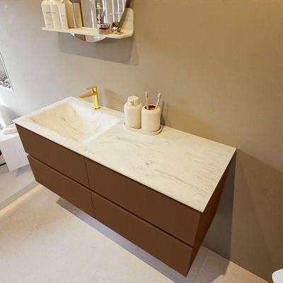 Mondiaz VICA-DLUX ensemble de meuble de salle de bain - 120cm - meuble sous-vasque repos - 4 tiroirs - lavabo encastré cloud gauche - 1 trou de robinet - version haute de 60cm - opalo