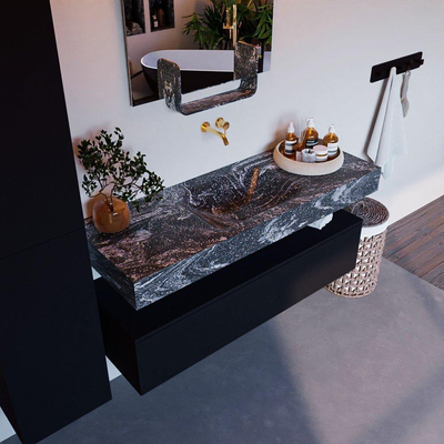 Mondiaz ALAN-DLUX Ensemble de meuble - 130cm - meuble Urban mat - 1 tiroir - Lavabo Cloud Lava suspendu - vasque Centre - 0 trous de robinet