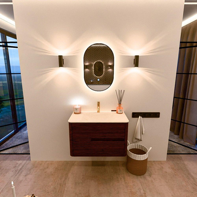 Mondiaz CIRO-DLUX Ensemble de meubles de salle de bains - 80x45x50cm - Lavabo solid surface Meli - 1 vasque centrale - 1 trou de robinet - 2 tiroirs - Ruby