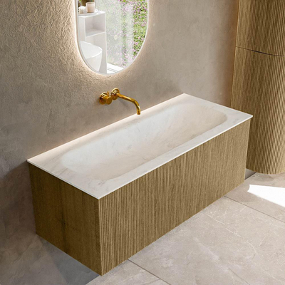 Mondiaz KURVE-DLUX Badkamermeubelset - 110x46x40cm - 1 lade - wastafel solid surface - midden - zonder kraangat - Dusk