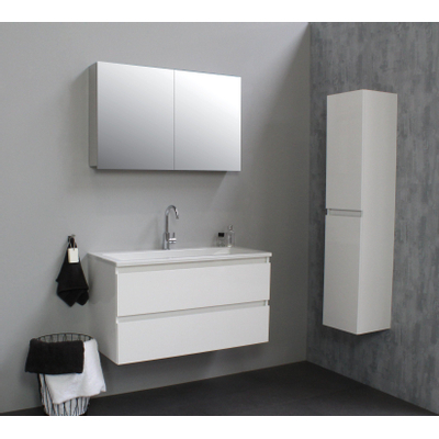 Basic Bella Meuble avec lavabo acrylique 1 trou de robinet 100x55x46cm avec armoire toilette à 2 portes gris Blanc brillant