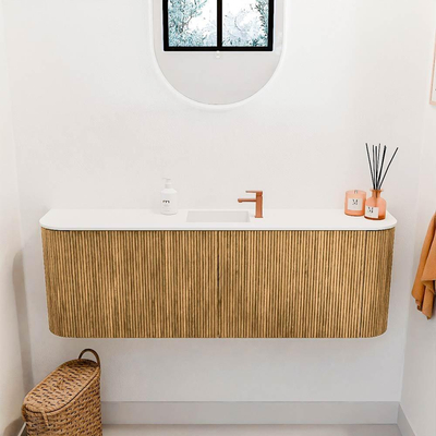 Mondiaz JOYA 123.2cm toiletmeubel - ronding links en rechts kleur Oak - Wastafel FAYE positie Midden 1 kraangat kleur Talc.