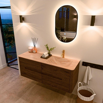 Mondiaz CIRO-DLUX Badkamermeubelset - 130x45x50cm - Solid surface wastafel Saba - 1 wasbak Rechts - 1 kraangat - 4 lades - Dusk