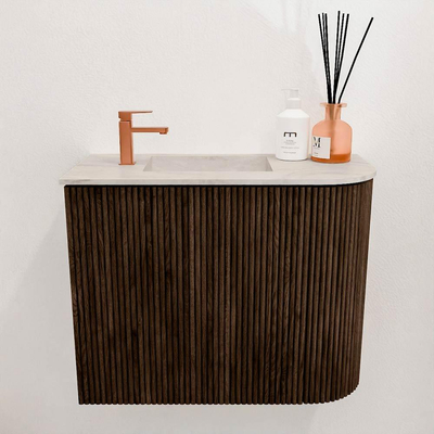 Mondiaz JOYA-DLUX 51.6cm toiletmeubel - ronding rechts kleur Walnut - Wastafel FAYE positie Links 1 kraangat kleur Ostra.