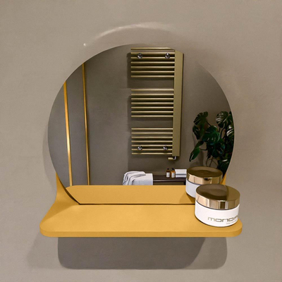 Mondiaz SPOT miroir – Ø 30 cm – avec tablette – Ocher (jaune)