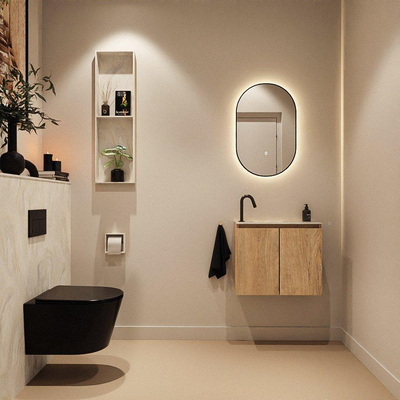 MONDIAZ TURE-DLUX 60cm toiletmeubel Washed Oak. EDEN wastafel Ostra positie links. Met 1 kraangat.