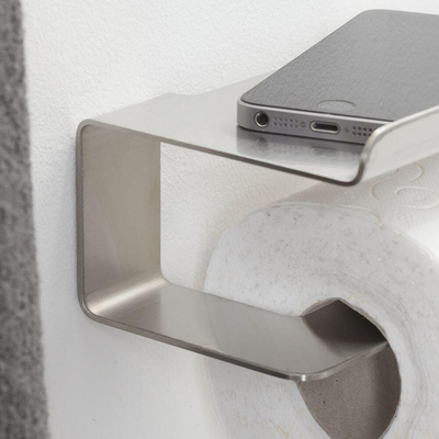 Tiger Colar Toiletrolhouder - zonder klep - met planchet - zelfklevend - geborsteld RVS