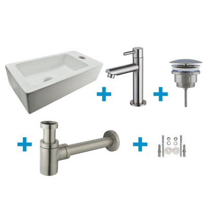 FugaFlow Eccelente Sobrado Pack Lave-mains - 1 trou de robinet - droite - robinet Inox - Blanc