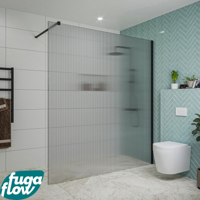 FugaFlow Eccelente Vetro Douche à l'italienne - 180x200cm - verre nervuré - Noir mat