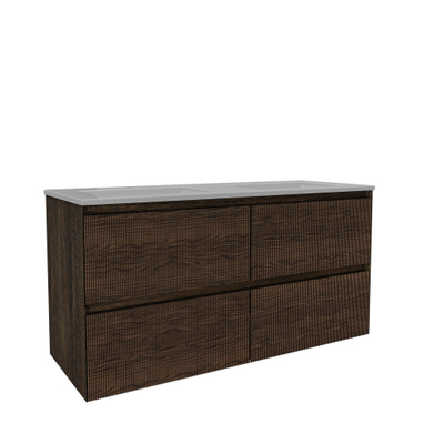 Saniclass Holz Atelier Meuble de salle de bain - 120x45x60cm - lavabo en céramique blanc - 2 vasques - 2 trous de robinet - 2 tiroirs - Charcoal