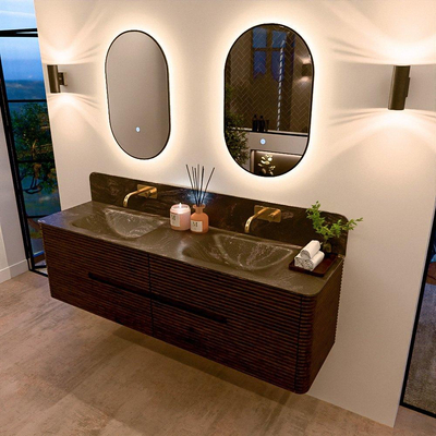 Mondiaz CIRO-DLUX Badkamermeubelset - 170x45x50cm - Solid surface wastafel Lava - 2 wasbak Dubbel - zonder kraangaten - 4 lades - Walnut