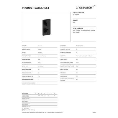 Robinet de douche Crosswater Drift - 2 sorties - 2 leviers - noir mat