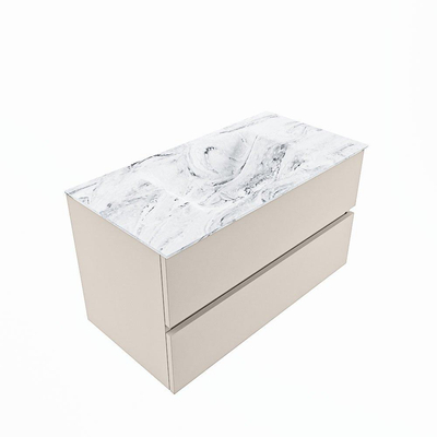 Mondiaz VICA-DLUX Ensemble de meuble de salle de bain - 90cm - meuble sous-vasque lin - 2 tiroirs - lavabo encastrée nuage milieu - 1 trou de robinet - version haute 60cm - glace