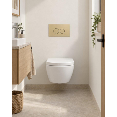 QeramiQ Dely Swirl Compact Toiletset - inbouwreservoir Geberit UP320 - met Burda frame - 25mm zitting - kunststof bedieningsplaat beige - ronde knoppen - mat wit